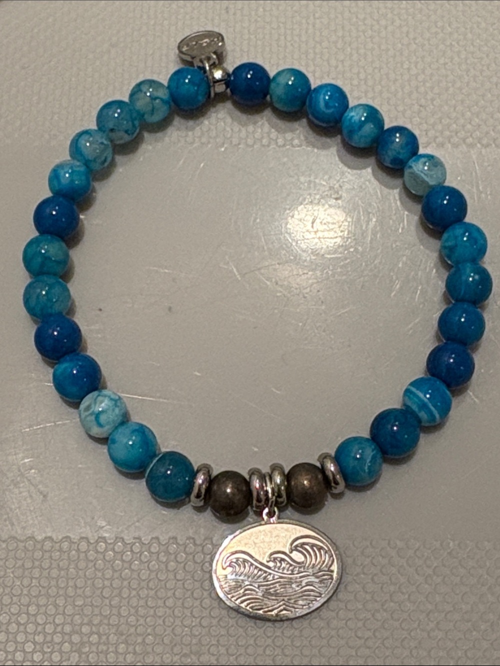 Blue Beaded Wave Charm Bracelet